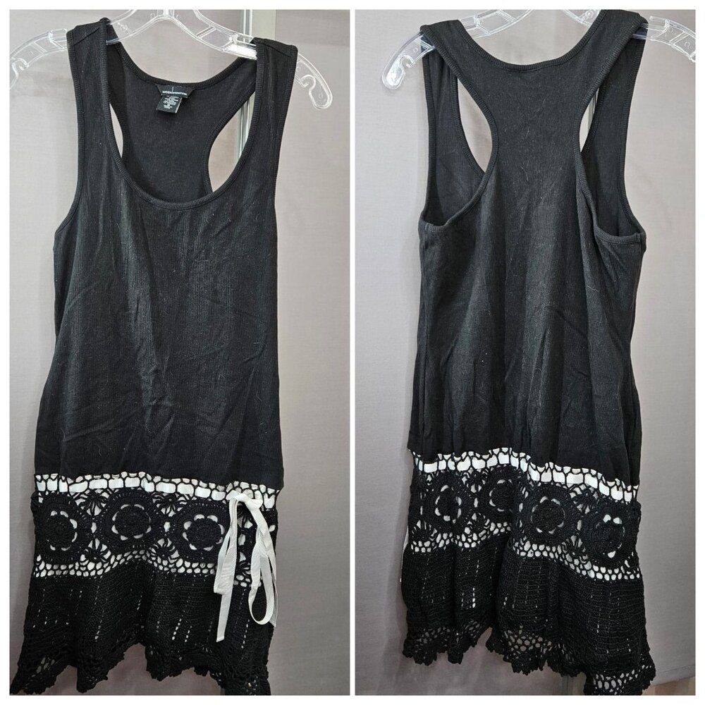 Moda Midi Tank Dress M Black White Cotton Spandex Racerback Crochet Ribbon Hem